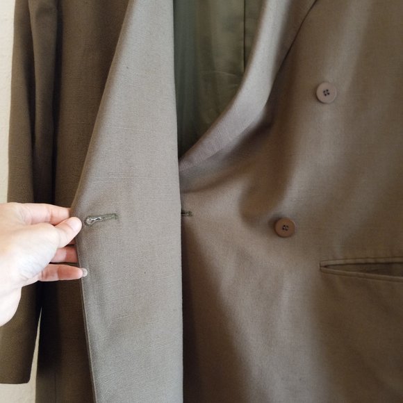 Vintage Double Breasted Olive Boyfriend Blazer Size 12 - Picture 7 of 14